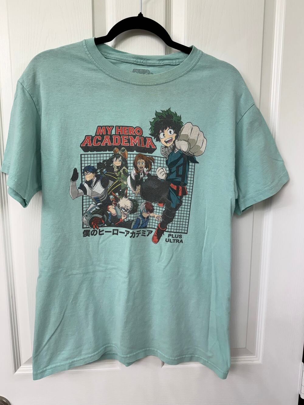 My Hero light blue Academia graphic anime tshirt grid design Izuku Midoriya